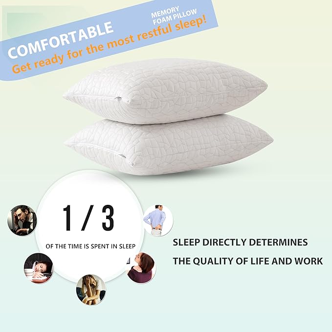 Shredded Memory Foam Pillows, Standard Size Set of 2,Adjustable Bed Pillows for Side Back Stomach Sleepers,Comfy Cooling Pillows for Sleeping with Washable Cover…
