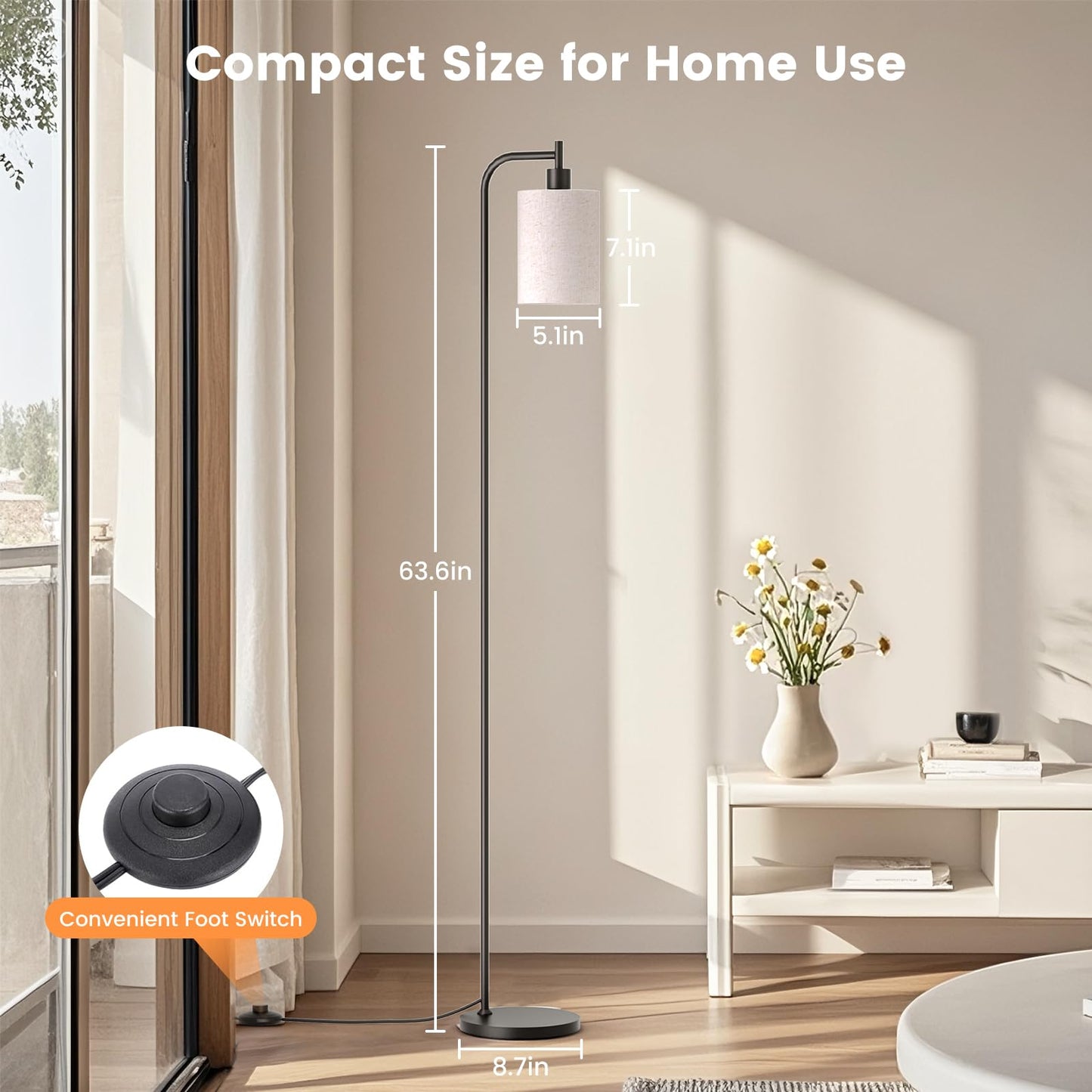 SIBRILLE Dimmable Floor Lamp with Remote Control, 3 Color Temperatures, Beige, Metal, Model BP-F072, 9W LED Bulb Included