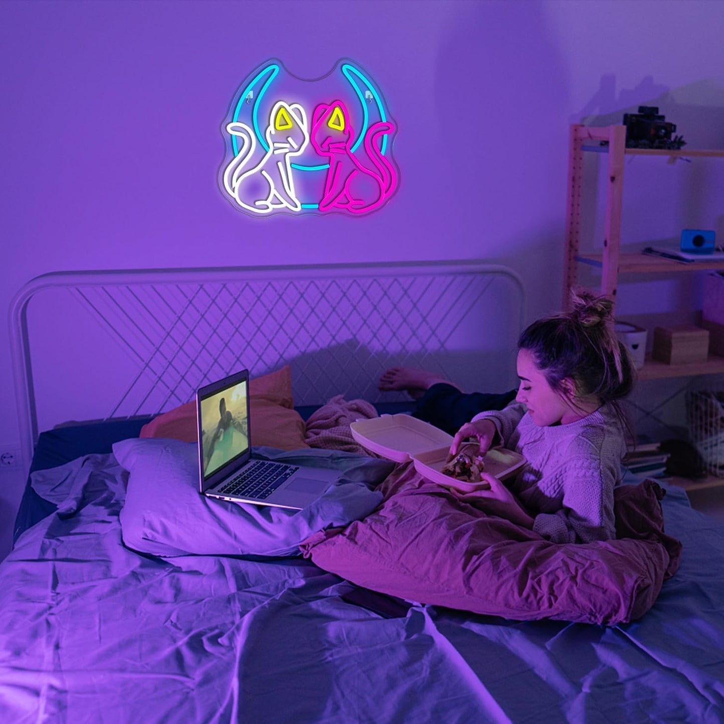 Wlhope Neon Cat Sign Moon Cat Neon Signs For Wall Decor Moon Led Wall Sign Light Led Signs For Bedroom Game Room Party Bar Man Cave Club Decoration Cat Lovers Gifts