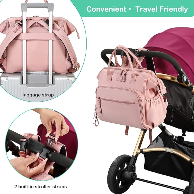 Convertible Diaper Bag Tote, Wide Open Top 14 Pockets Stylish Baby Diaper Bag with Stroller Buckle, Water-resistant (Grey, Large)