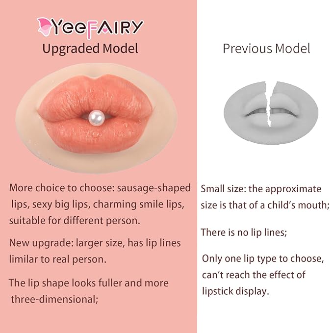 3D Silicone Fake Lips Large with Lipstick for Makeup Tattoo Practice Realistic Artificial Lip Mannequin for Beginners Artists (Sausage Shaped Lip,Natural)