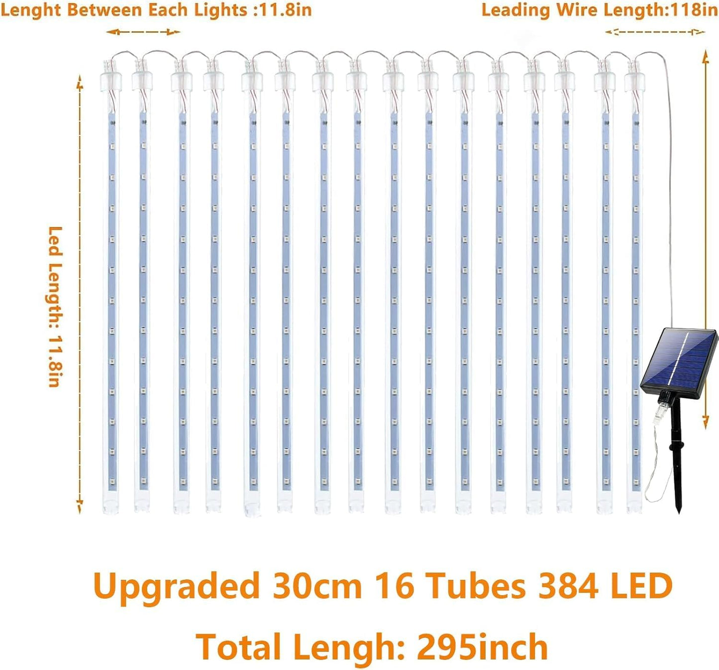 Solar Meteor Shower Lights Outdoor Decorations  Waterproof Christmas Lights Solar Powered  16 Tubes 384Led Rain Drop Light  Snow Cascading String Light For Xmas Tree Party Garden Decor(Red And Green)
