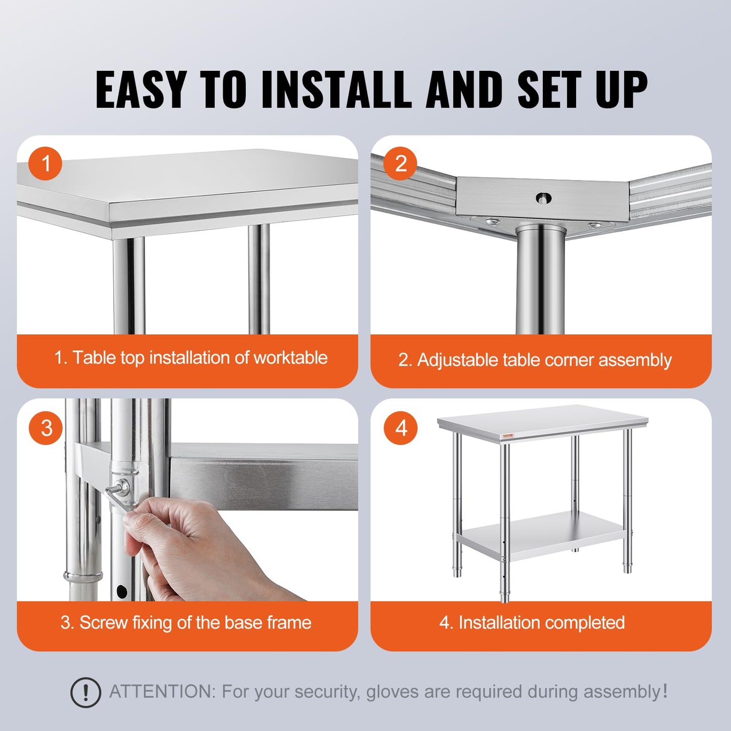 Vevor Stainless Steel 900x600x800 mm Commercial Kitchen Prep & Heavy Duty Metal Work Table with Adjustable Feet for Restaurant, Home and Hotel : Industrial & Scientific