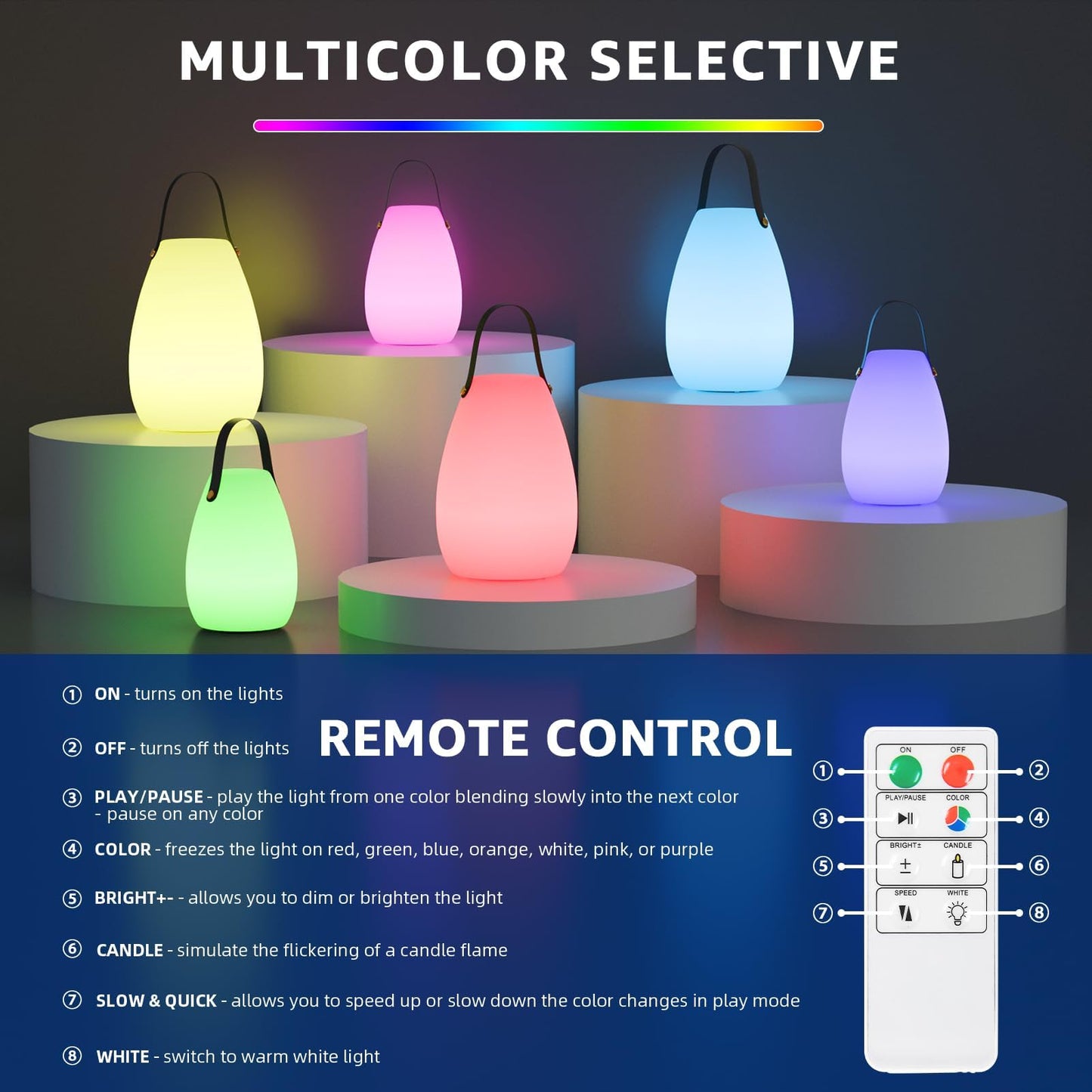 Uuffoo 2 Pack Portable Outdoor Table Lamp - Dimmable Rechargeable Night Lights W/ Remote And 7 Rgb Colors  Ip44 Water-Resistant Hanging Lantern For Patio  Tent  Bedroom  Garden  Emergency