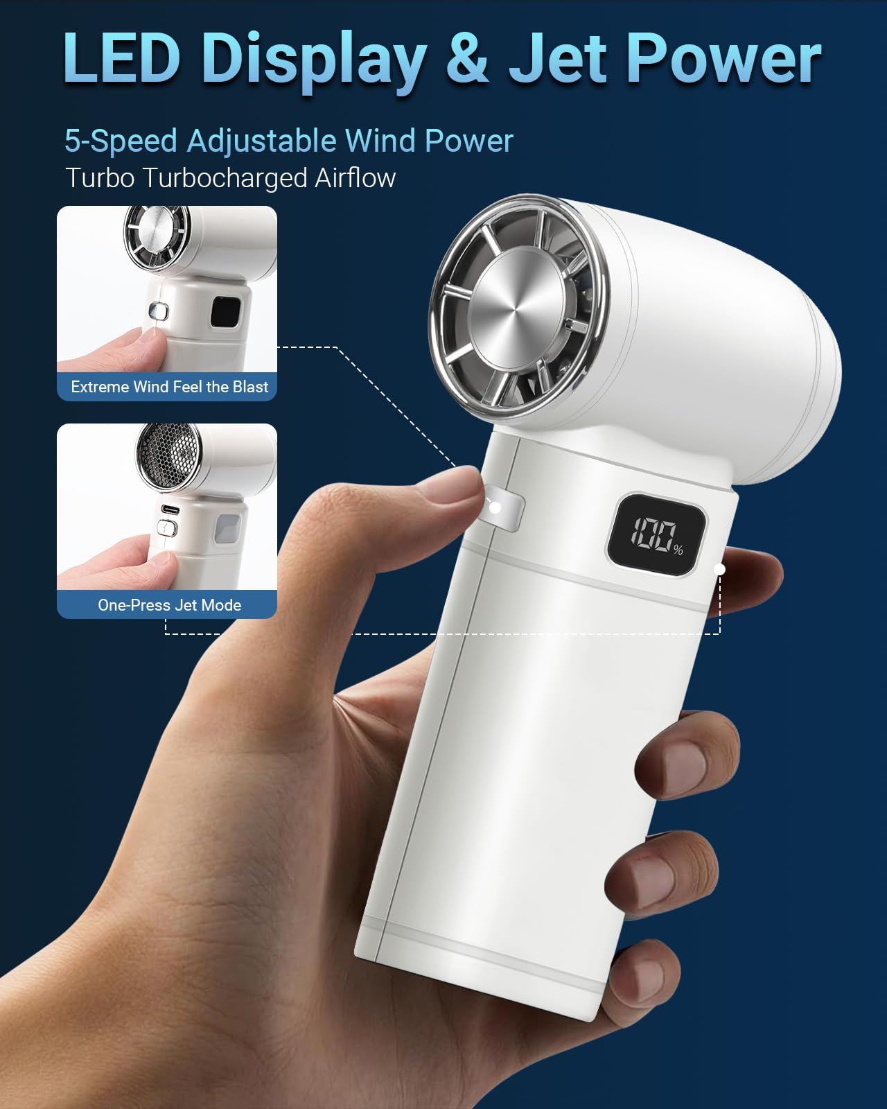 Auralibrite Handheld Mini Turbo Fan 120000Rpm 6-Speed Turbo Power 9000Mah Portable High Speed Cooling Personal Fan With Digital