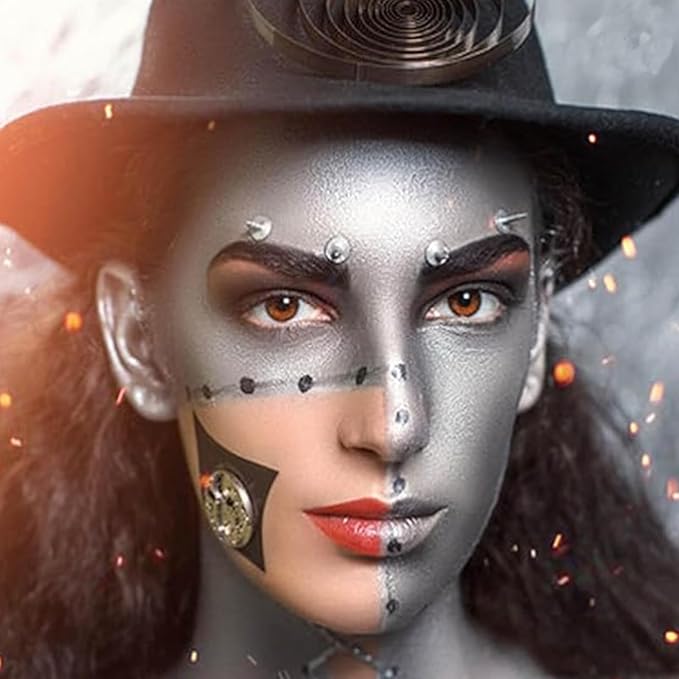 MEICOLY Silver Face Body Paint Stick for Halloween SFX Cosplay Tin Man Makeup,Silver Face Paint for Adults and Kids,Waterproof Eye Black Stick for Baseball Softball Football Lacrosse