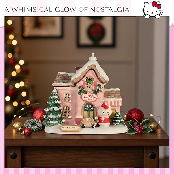Blue Sky Clayworks Hello KITTY'S Merry Book Nook Candle House, 6.75" L x 4.75" W x 6.25" H, Storybook Snowlight
