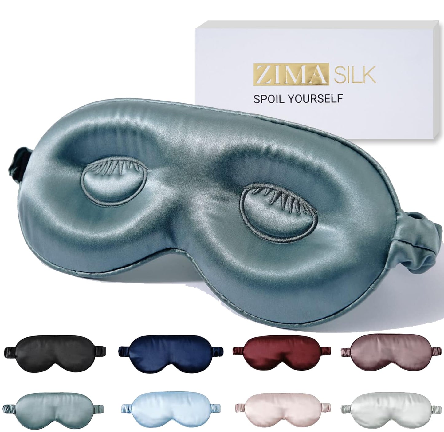 ZIMASILK Adjustable 22 Momme 100% Mulberry Silk Sleep Mask, 3D Contoured Cup Eye Mask for Sleeping, Super Soft Breathable Blindfold, Perfect Blocks Light for Sleeping. (Bluestone)