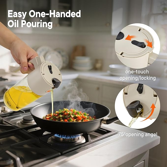 Oil Sprayer for Cooking with Leak-Proof Seal, One Touch Mist - 17oz Kitchen Oil Dispenser Bottle for Air Fryer, BBQ, Baking, Salad(White)