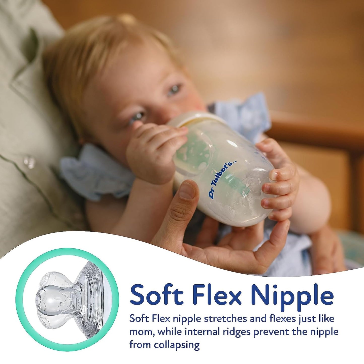 Dr. Talbot's Anti-Colic Bottles with Soft Flex Pacifier - 6 oz - (4-Pack) Baby Bottles for Newborn Babies 0+ Months - Self Sterilizing Bottles with Slow Flow Soft Flex Nipple and Venting System