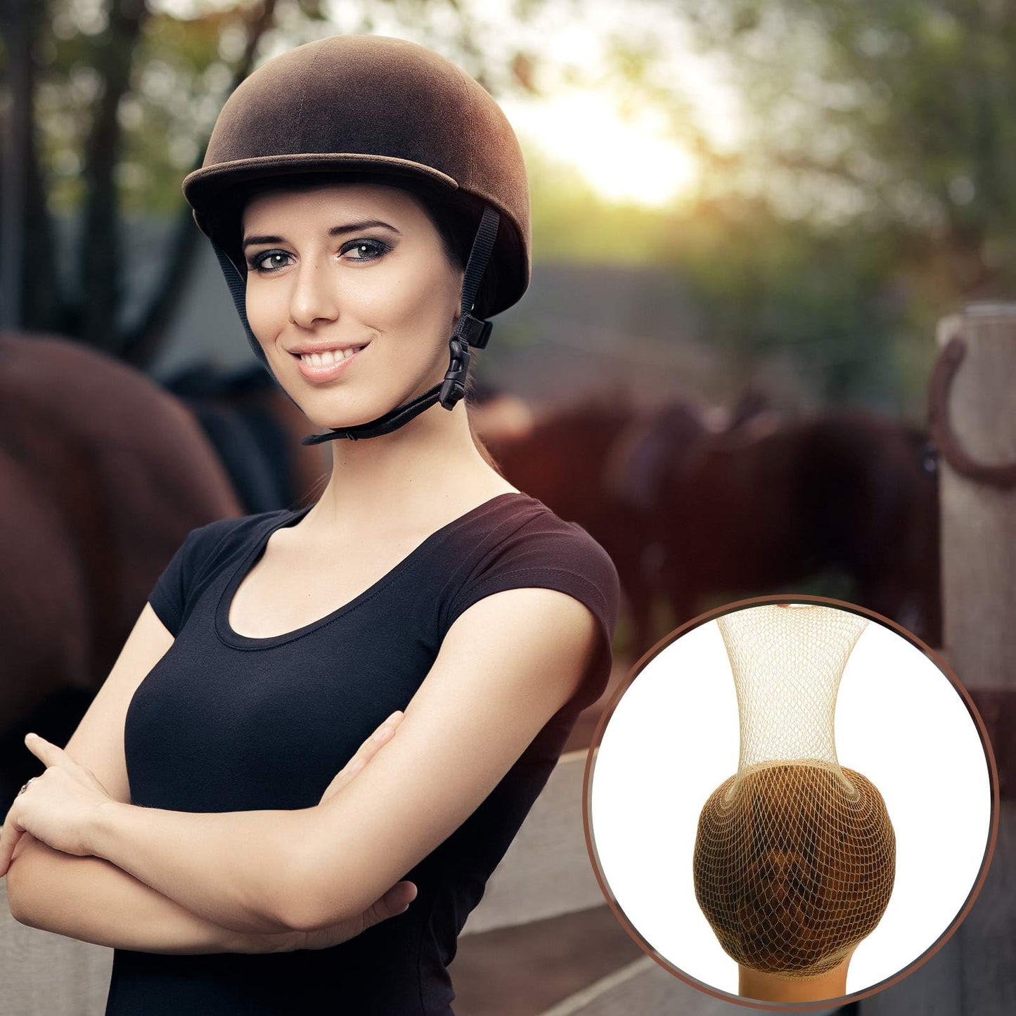 Yuxung 4 Pieces Equestrian Hair Net Women Ride Hair Net No Knot Cap Weaving Caps Wig for Long and Short(Blonde)