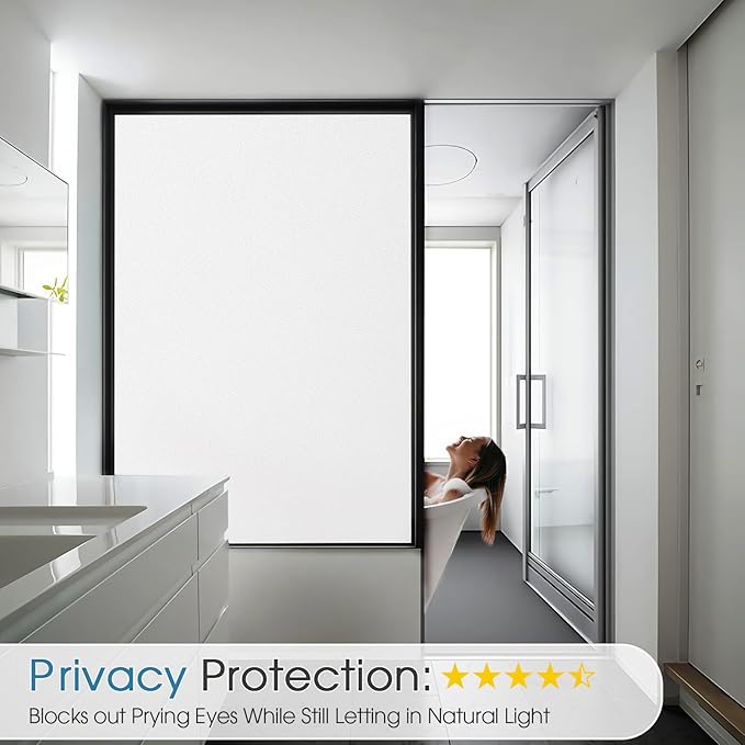 Coavas Window Privacy Film Frosted Glass Static Clings, Decorative Bathroom Door Privacy Film Day and Night, Heat UV Blocking Anti-Glare Frosting Stickers Renter Non-Adhesive, 29.5 x 118.1 Inch, White