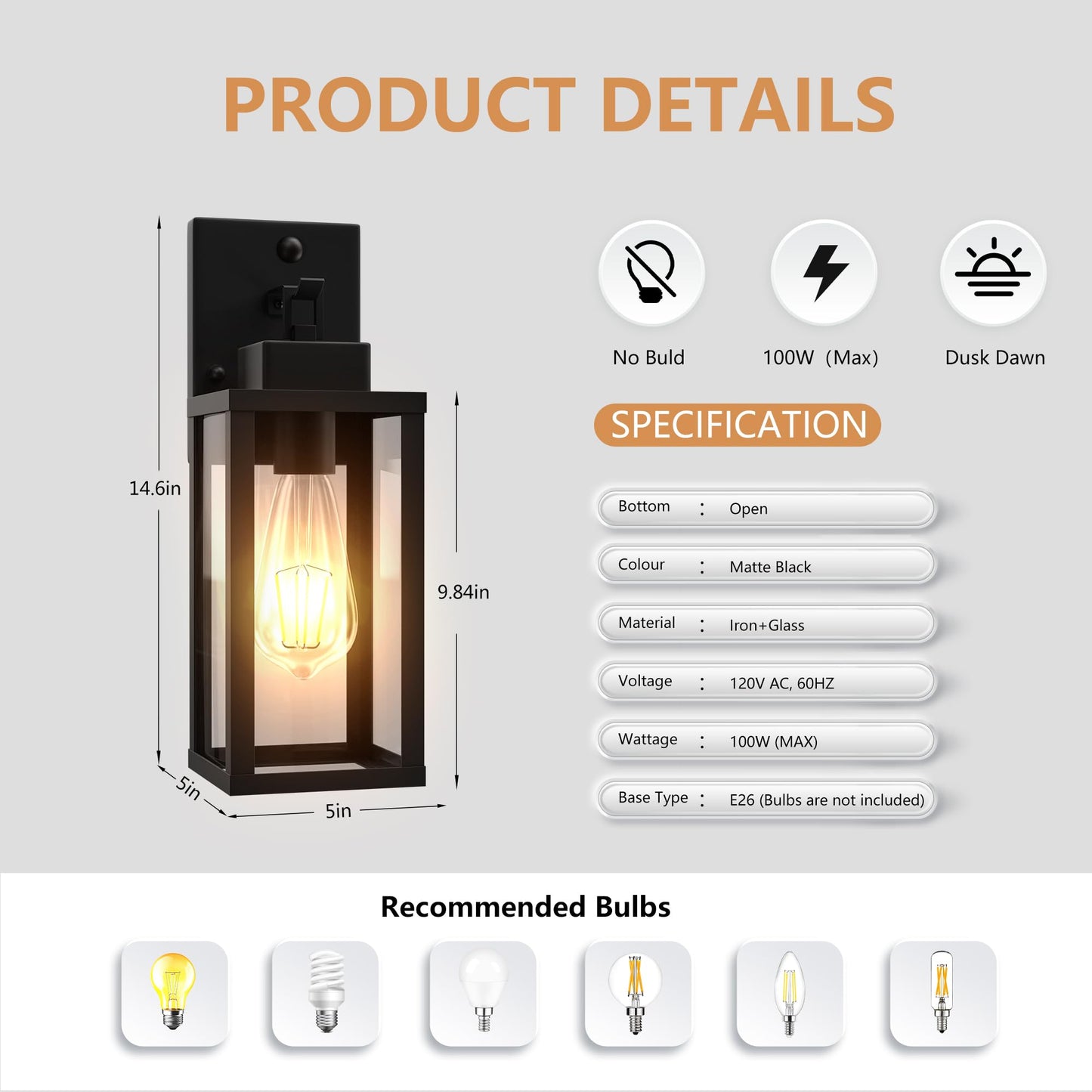 Kainozoic Motion Sensor Dawn To Dusk Outdoor Sensor Light Fixture Anti-Rust Exterior Wall Lighting Waterproof Outdoor Wall Lantern For Porch Patio Front Door Garage