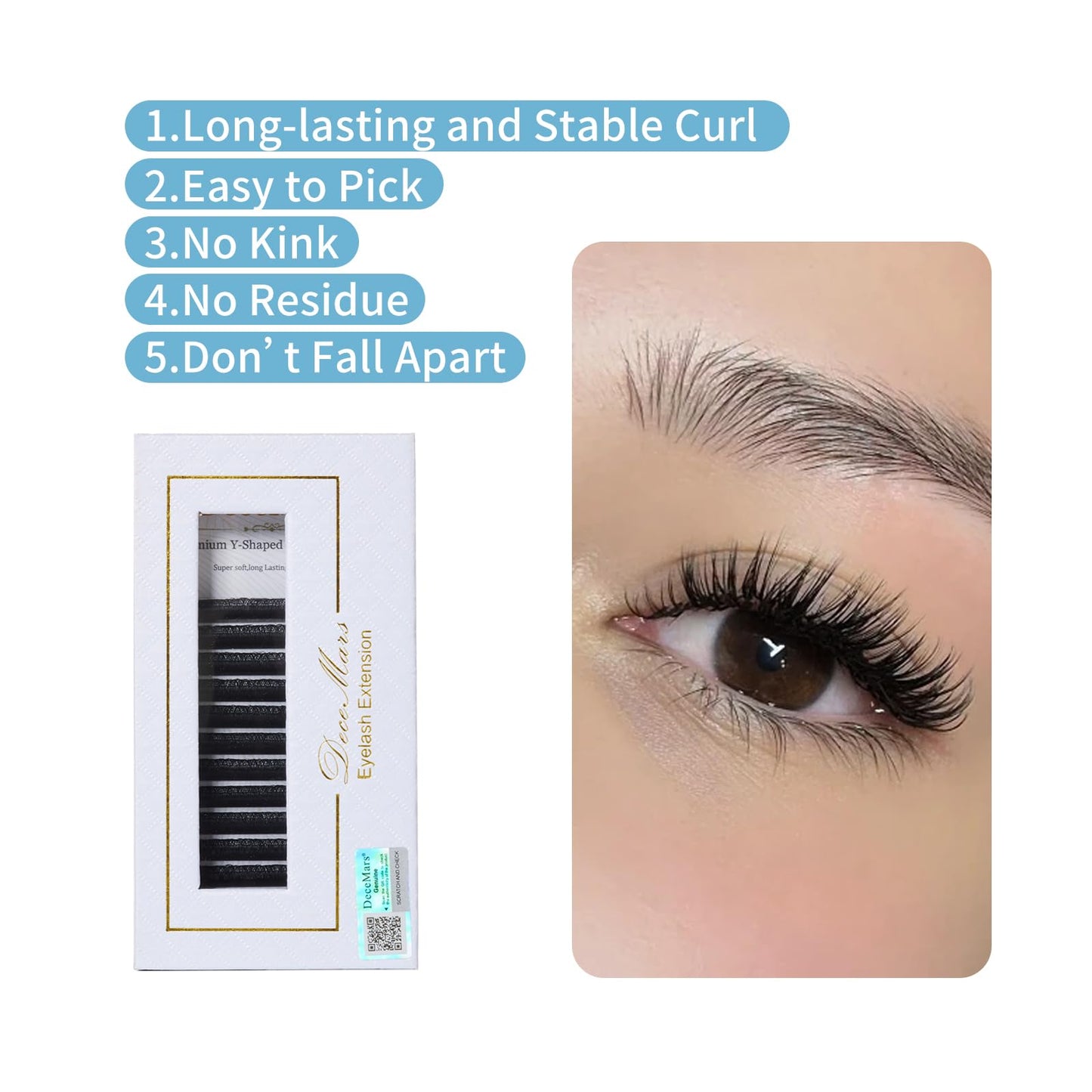 DeceMars Two Tip YY Eyelash Extensions Supplies D Curl 0.07mm Thickness 13mm Soft Lash Trays Premade 4D Easy Fan Y Shaped Volume
