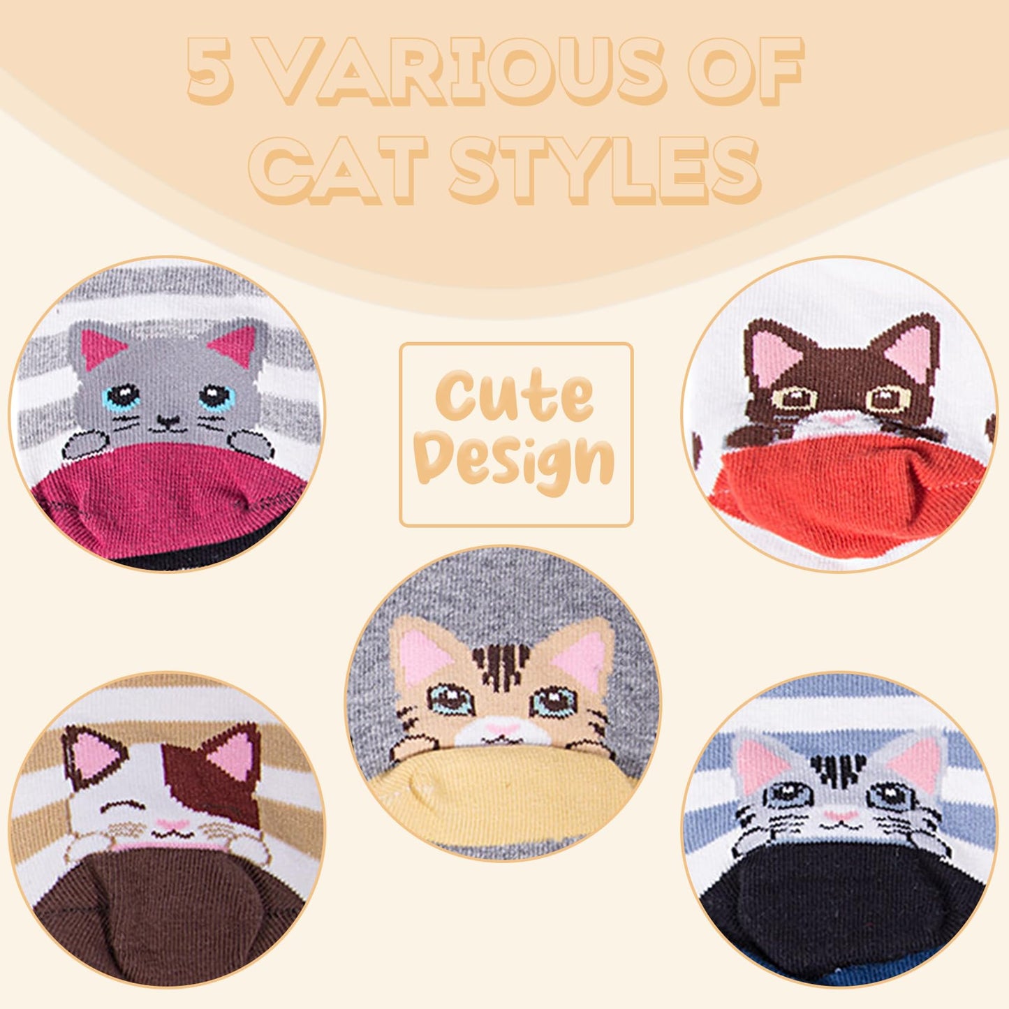 Cute Womens Dog Cat Novelty Animal Socks for girl Cartoon Cotton Casual Crew Funny Socks 5 Pairs, Cat style 2