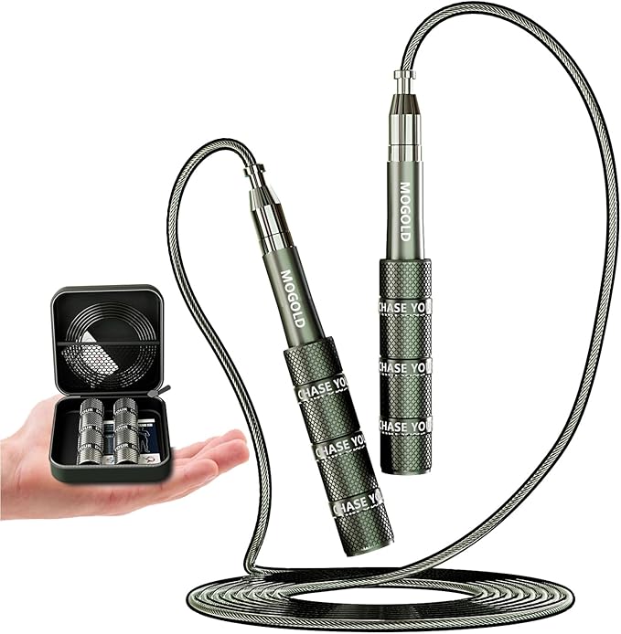 MOGOLD Speed Jump Rope - Tangle-Free Foldable Grip Skipping Rope for Fitness, Boxing & Cardio - Durable PVC Cable for Men ...