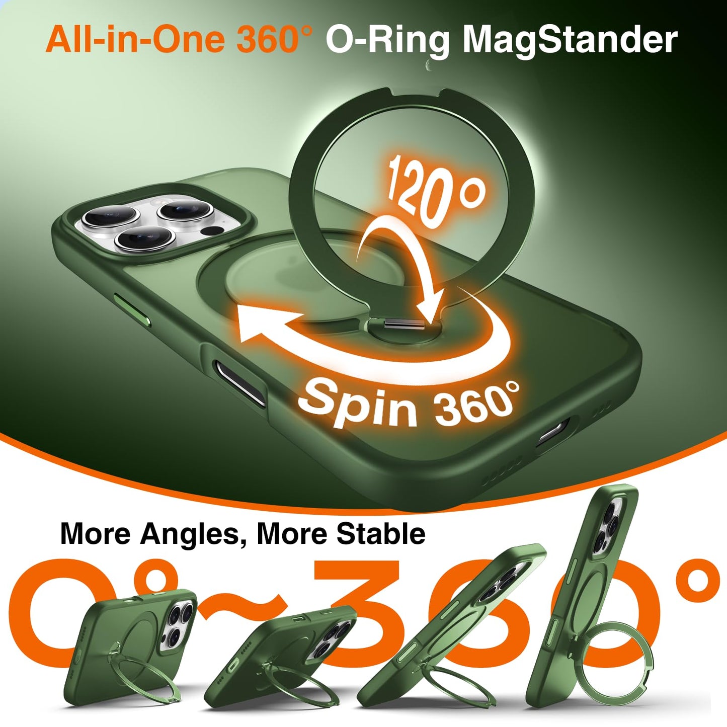 Chicfun 360 O-Ring Magstander For Iphone 15 Pro Max Case With Magnetic Kickstand Ring Holder [Compatible With Magsafe][360Rotate