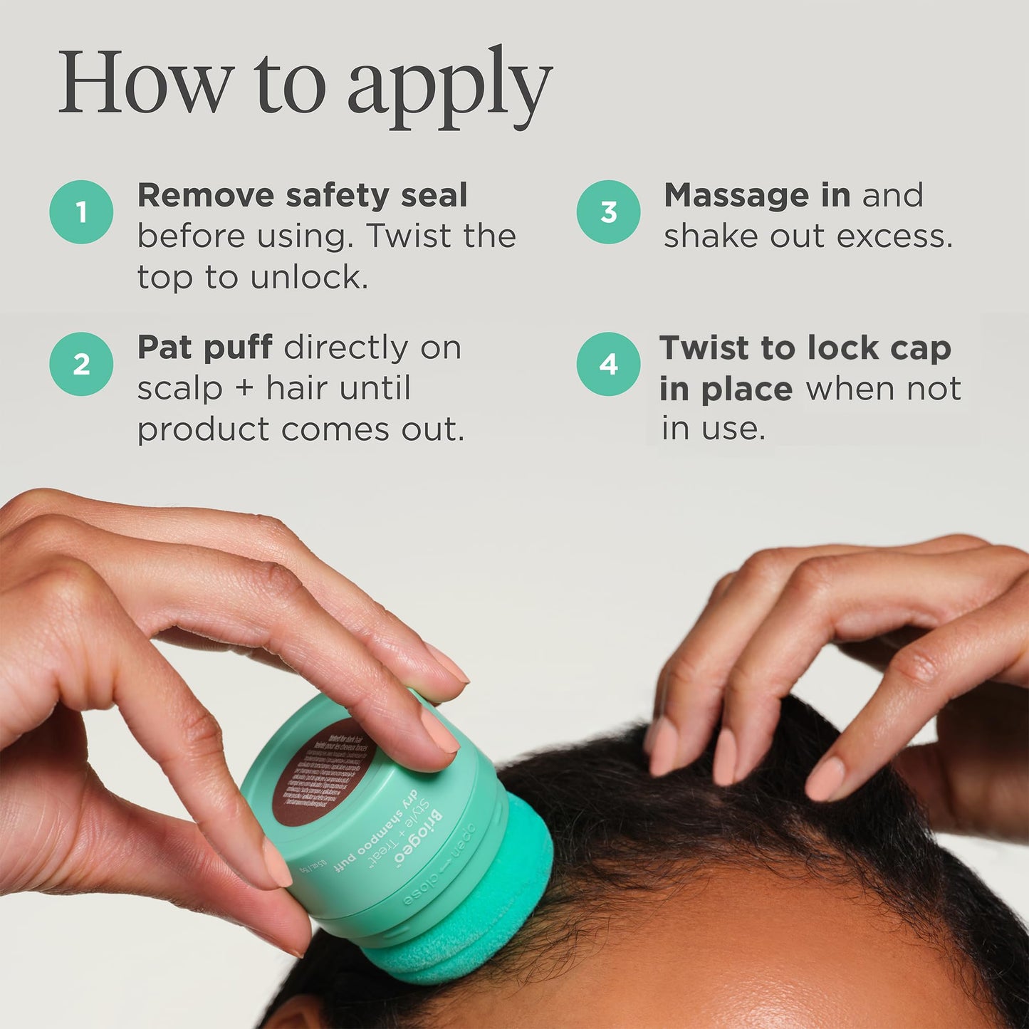 Briogeo Style & Treat Dry Shampoo Puff - Tinted for Dark Hair - Mattifying Dry Shampoo Powder - Non-Aerosol, Talc Free, Benzene