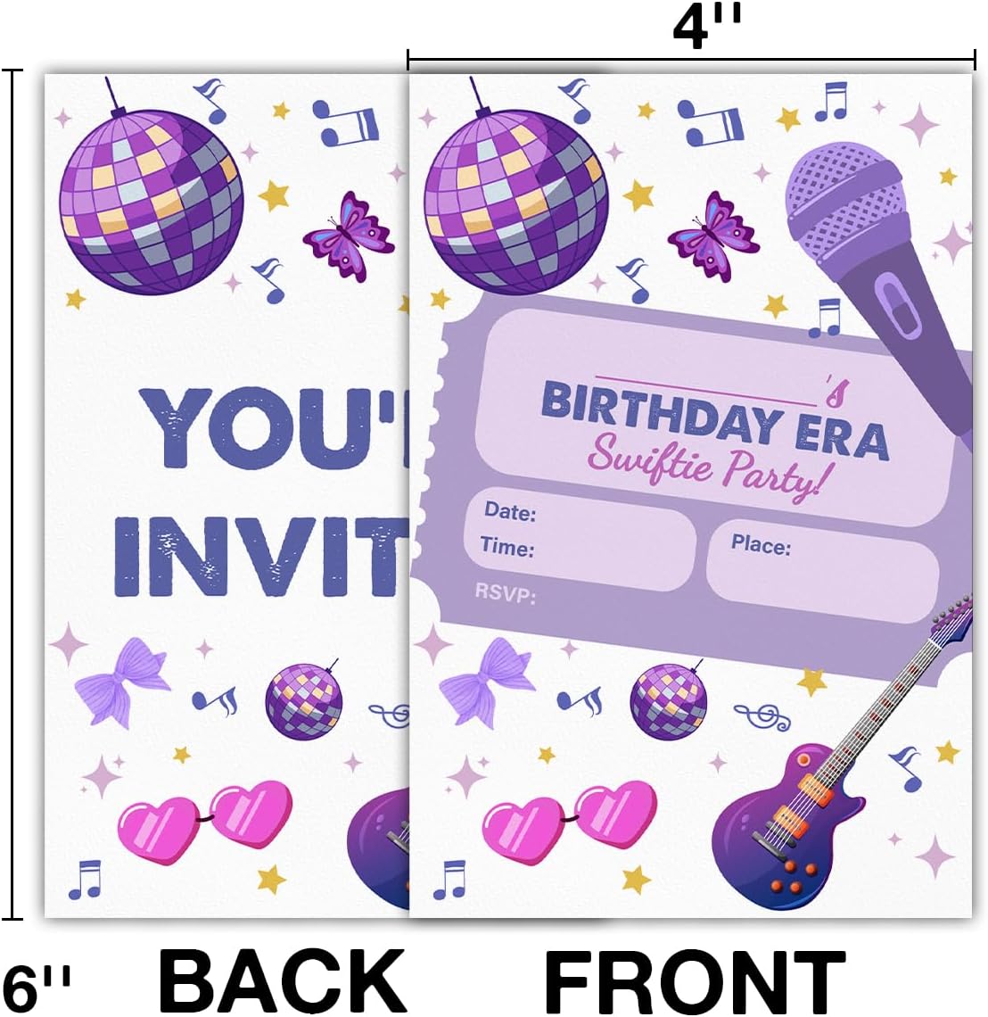 Music Singer Birthday Invitations for Teen Girls, In My Birthday Era Disco Theme Birthday Party Fill in Invites Cards With Envelopes (20 Count), Double Sided Design