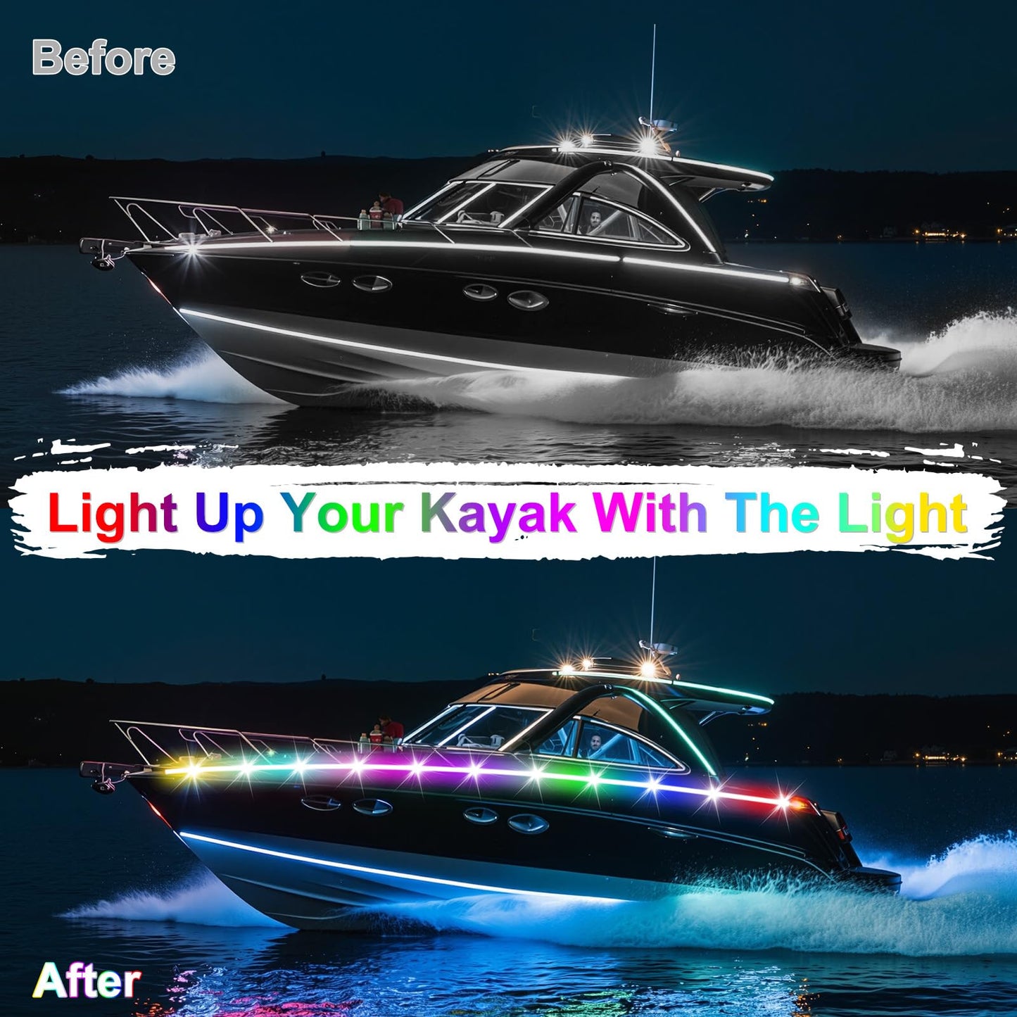 LYCARESUN Kayak Paddle Board Lights, Battery Operated LED with Remote, 16 Colors, 7 Modes, Waterproof, 26ft