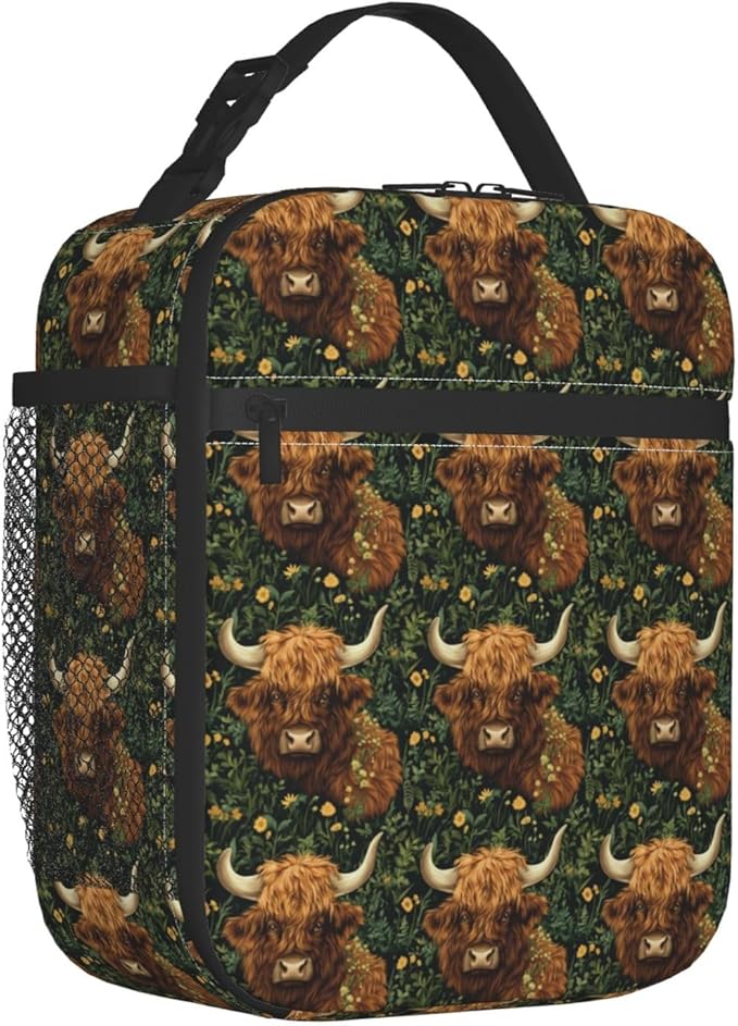 Highland Cow Lunch Box Insulated Lunch Bag for kids Girls Boys,Reusable Lunch Box Containers for Women Men,Durable Cooler Tote Bag Lunchbox for Office/School/Picnic