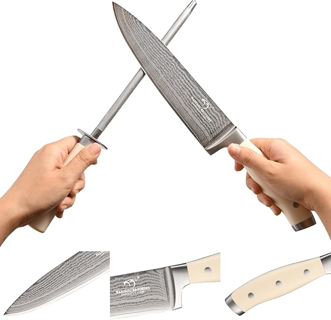 Knife Set, 14 Pieces Damascus Kitchen Knife Set with Block, ABS Ergonomic Handle for Chef Knife Set, Knife Sharpener and Kitchen Shears, Knife Block Set for Chopping, Slicing & Cutting
