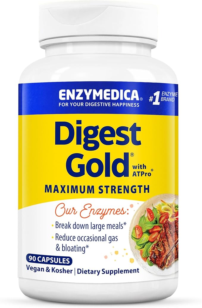Enzymedica Digest Gold + ATPro, Maximum Strength, Fast-Acting, Helps Digest Large Meals, for Bloating and Gas, 90 Capsules