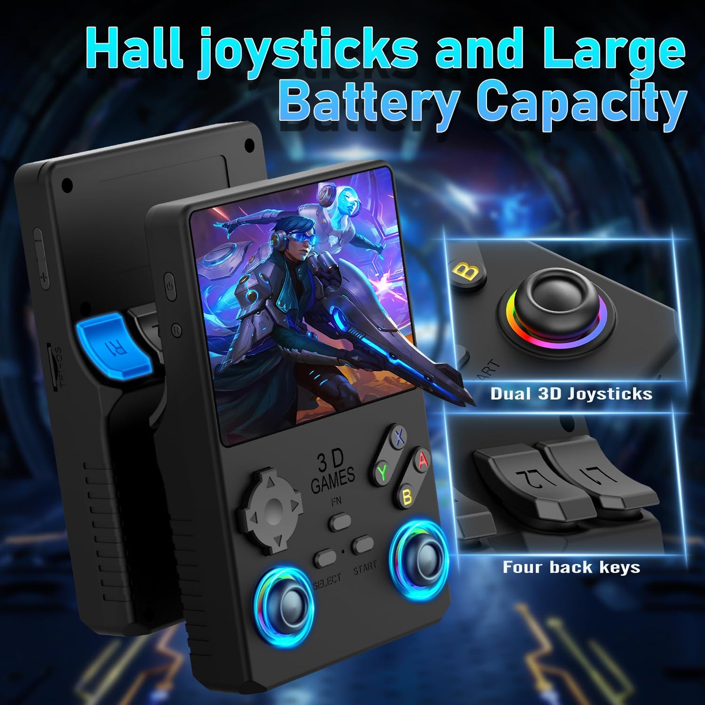 Hugawello R40 PRO Handheld Device, 35000 in 1 high-Definition Gaming mini Retro Video Console, 3.5-inch IPS Screen, 256GB RAM, 45 Built-in emulators, 3800mAh Battery (Black 256GB)