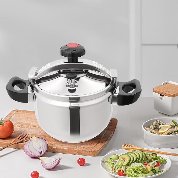 7.4QT Stainless Steel Pressure Cooker, 60Kpa Large Steamer Cooking Pressure Canners, Safety Valves, Compatible with Induction and Gas Stovetops for Family or Commercial