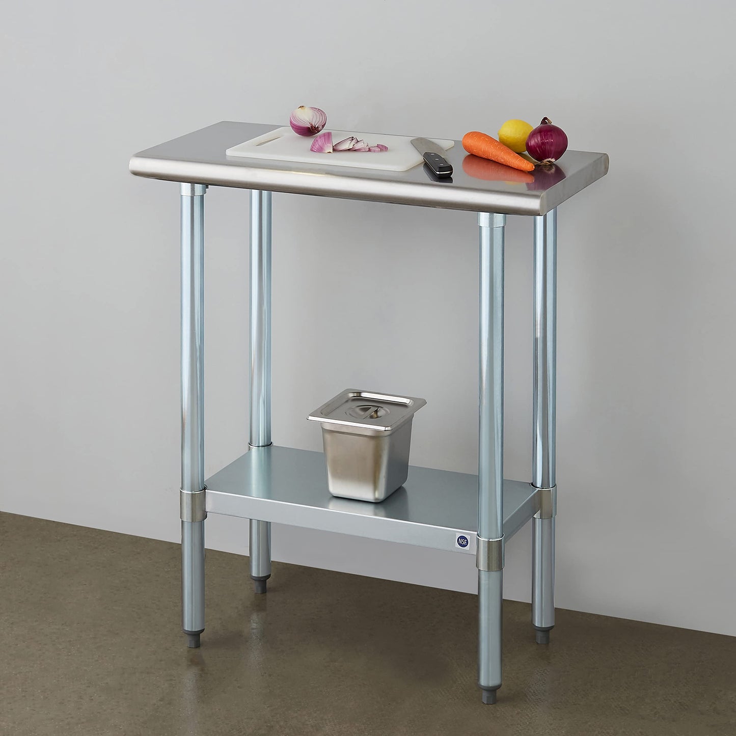ROCKPOINT Stainless Steel Table for Prep & Work 14x30 Inches, NSF Metal Commercial Kitchen Heavy Duty Table with Adjustable Under Shelf and Table Foot for Restaurant, Home and Hotel