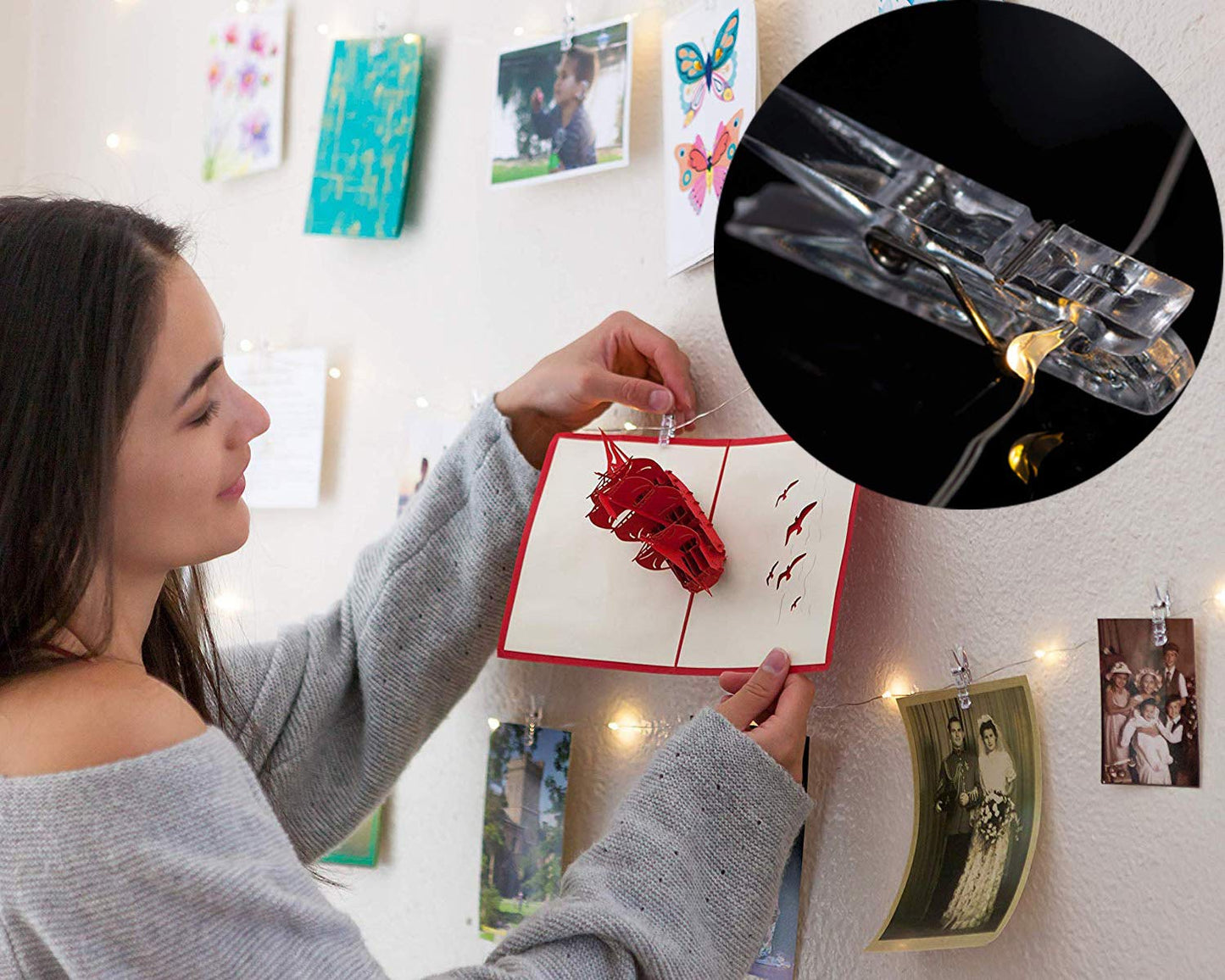 LECLSTAR Photo Clip String Lights - 50 LED Warm White Fairy Lights with 50 Clear Clips, 17Ft Length