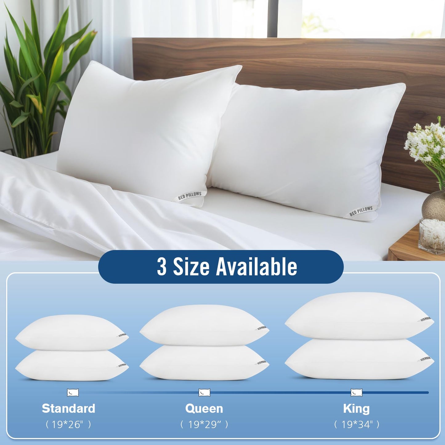 Luxury Hotel Pillows for Sleeping 2 Pack,Bed Pillows Standard Size Set of 2,Down Alternative Filling,Pillows for Back,Stomach and Side Sleepers