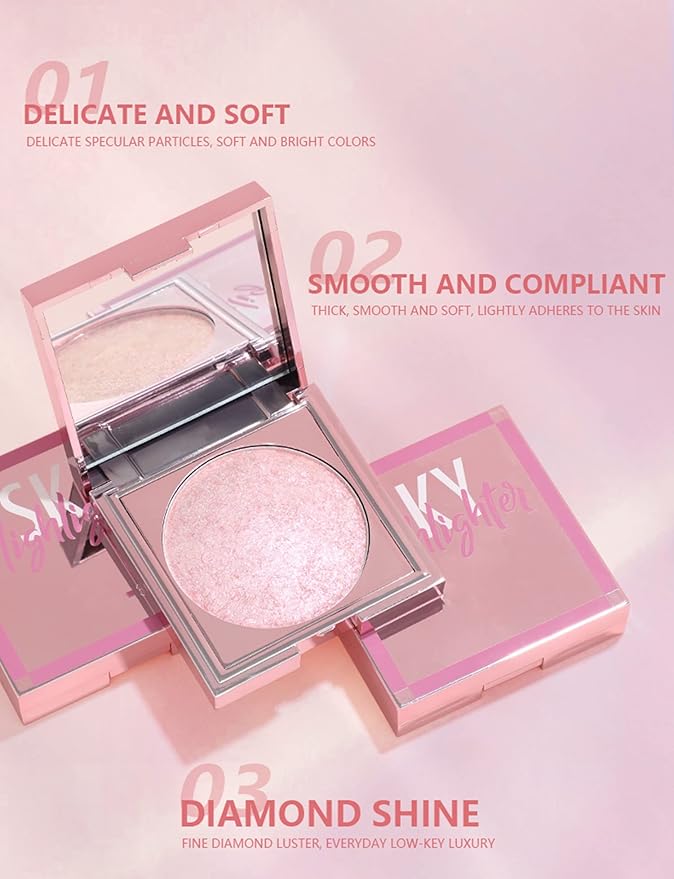 MAEPEOR Face Highlighter Palette 8 Colors Shimmer Glitter Pearl Highlighter Powder Sparkly Diamond Highlighting Palette for Face Cheek (05 Champagne Powder)