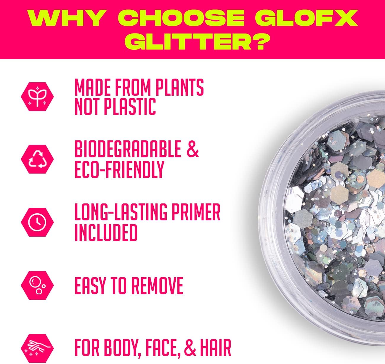 Pink Biodegradable Glitter Makeup | Plant Based, Hair, Face or Body | Cosplay, EDM Music Festival and Rave Accessory | 5 Grams of Chunky Glitter