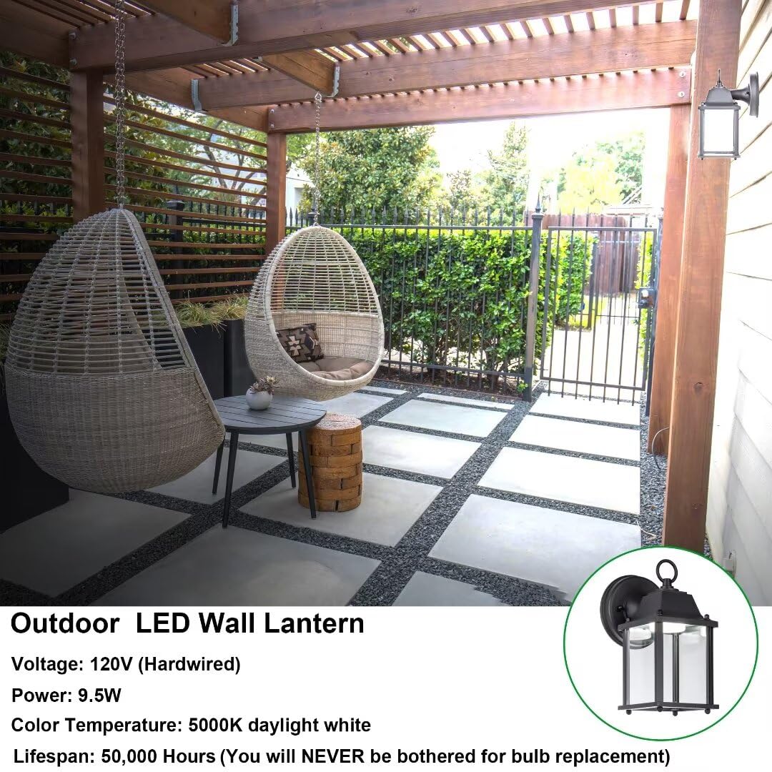 LIT-PaTH Outdoor LED Wall Lantern, 5000K Daylight White, 800 Lumen, Aluminum, Black Finish, 2-Pack, Model LT-WL01350K