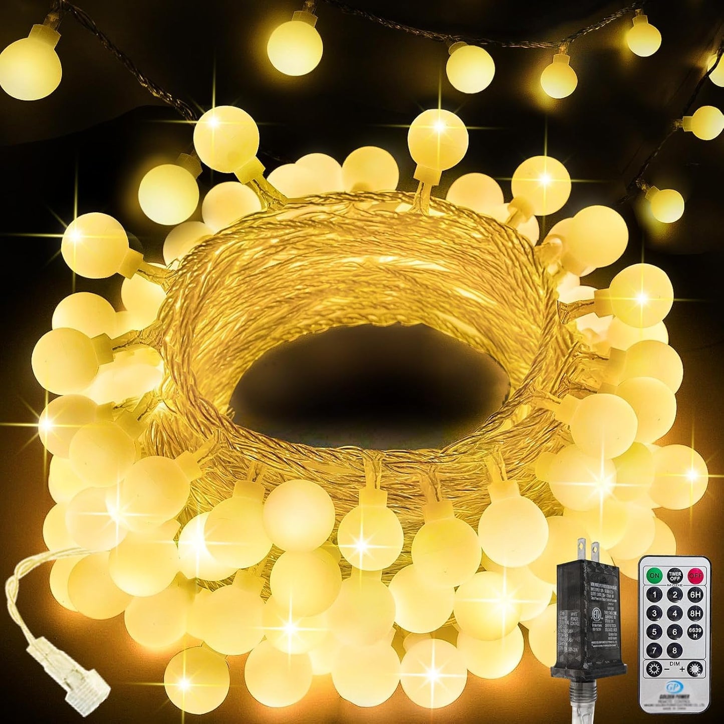 LORRYTE 300 LED Connectable String Lights, Warm White, 108ft, Waterproof, Remote & Timer, Model GP-SW290DC0209-IP44