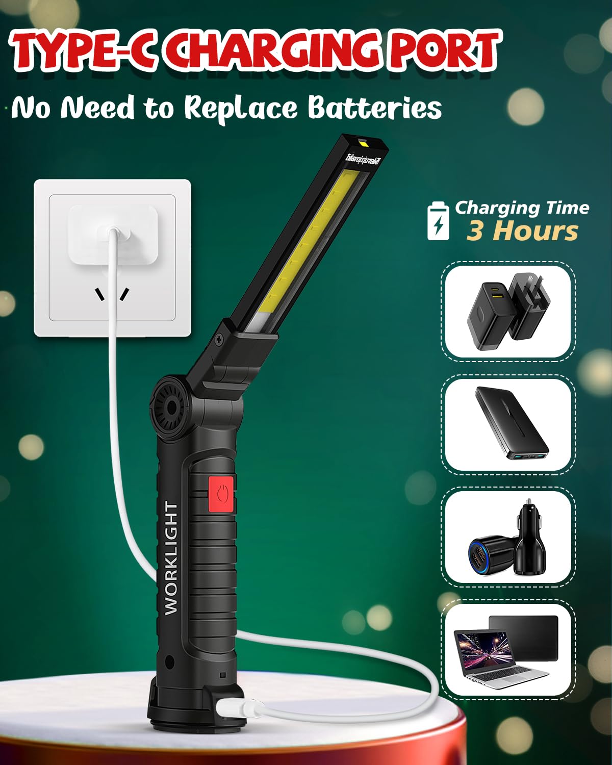 Coquimbo Tool Gifts for Men Him, Rechargeable LED Work Lights Grill Light with Magnetic Base 5 Modes 360° Rotate Mens Gifts for Dad Husband Grandpa Boyfriend (4 Pack Black)