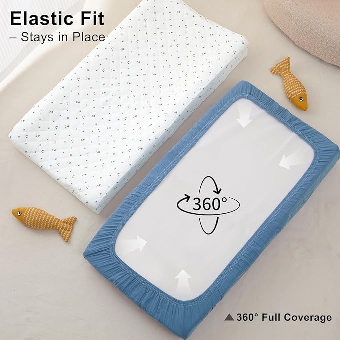 Unicorn Castle Waterproof Changing Pad Cover Muslin Changing Table Pad Cover 2 Pack Quilting for 32"x16" Baby Changing Pad Sheets Girls Boys,White Blue