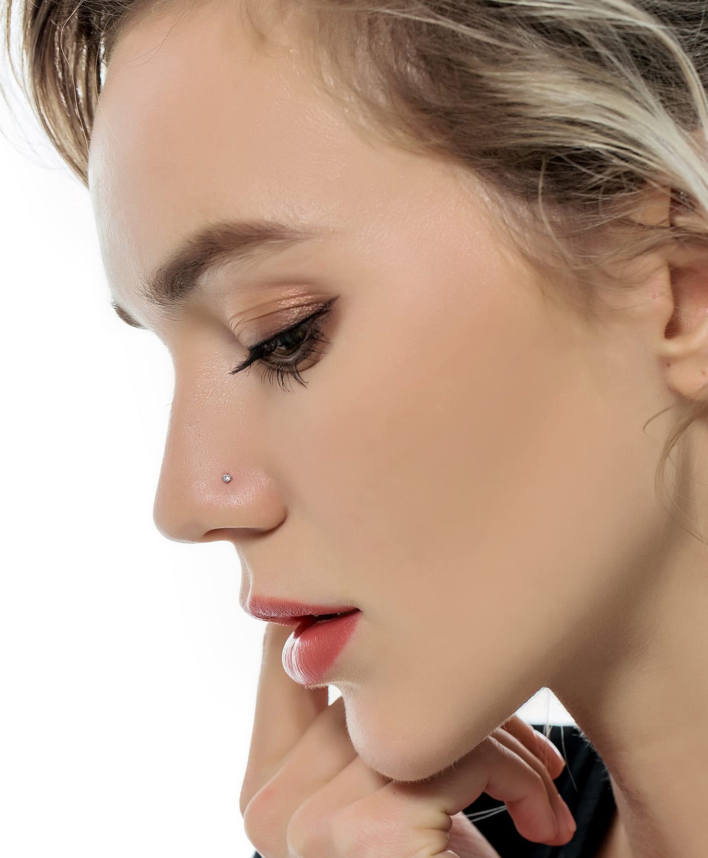 Tornito Stainless Steel L Shaped Nose Studs - 10pcs, Clear CZ, Silver Tone, Sizes 1.5mm to 3.5mm, for Men and Women