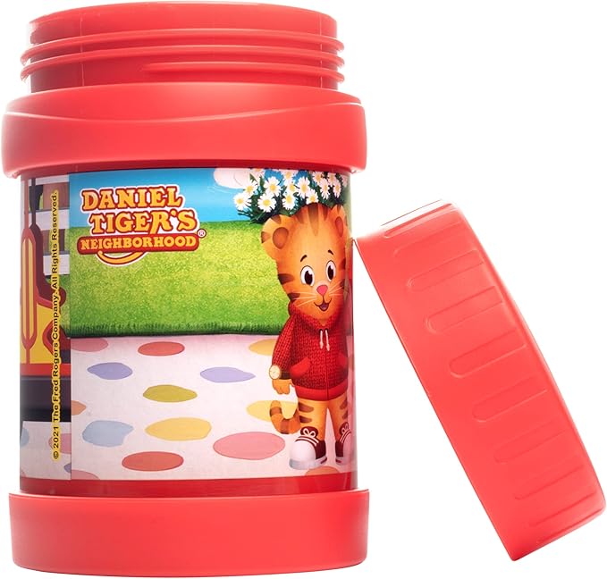 Daniel Tiger's Neighborhood Stainless Steel 13 oz Food Jar for Kids, Red -Double Wall Insulated, Leak-Proof thermos Jar Keeps Liquids & Food Hot or Cold for Hours-Fits Inside All Lunch Boxes & Bags