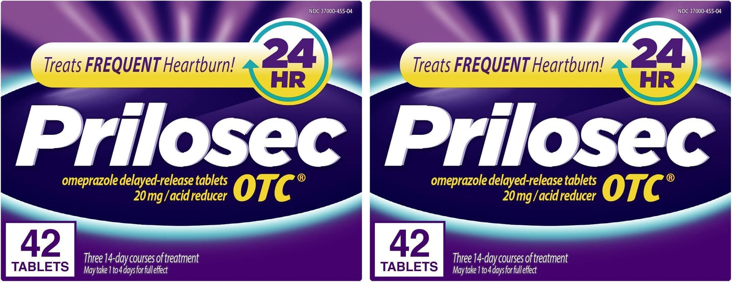 Prilosec OTC, Omeprazole Delayed Release, Acid Reducer, Treats Frequent Heartburn for 24 Hour Relief, 1 Doctor Recommended Brand, 42 Count (Pack of 2)