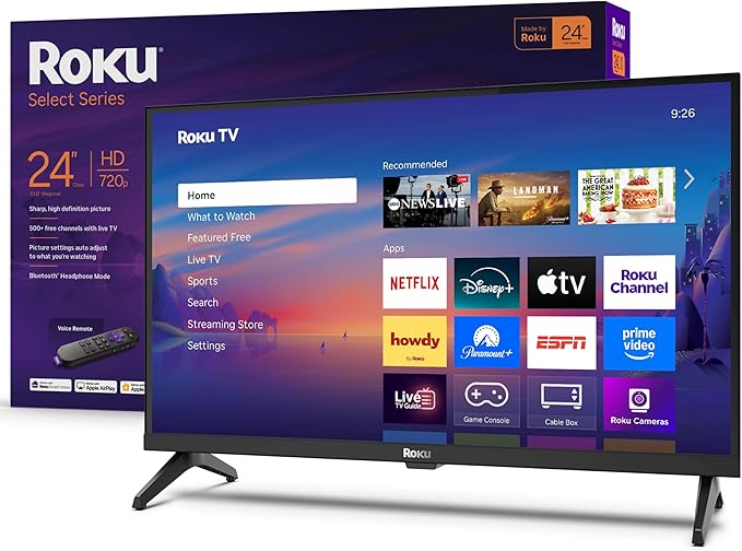 Roku Smart TV 2025 – 24-Inch Select Series, 720p HD TV – Roku TV with Voice Remote – Flat Screen LED Television with Wi-Fi...