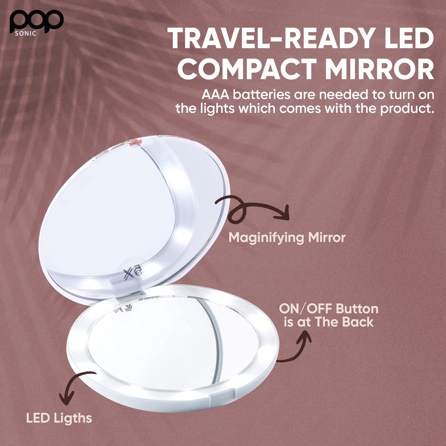 LED Compact Mirror - White Floral | Portable Makeup Mirror - 5 Foldable - 1X & 5X Lighted Magnifying Mirror