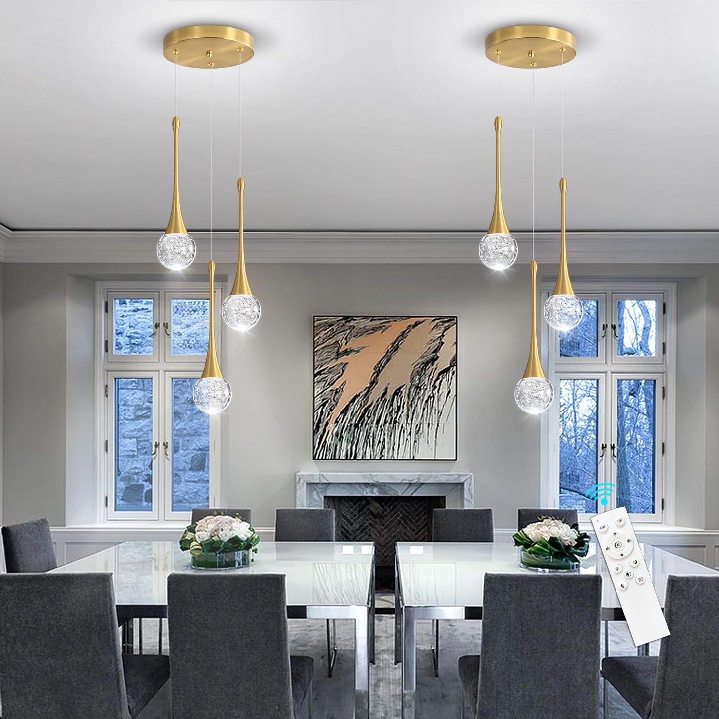 Cenzoz 3-Lights Modern Pendant Lights For Kitchen Island Led Dimmable Crystal Glam Ceiling Pendant Lighting Chandelier For Dining Room Hallway Bedroom Corner Lamp Antique Gold
