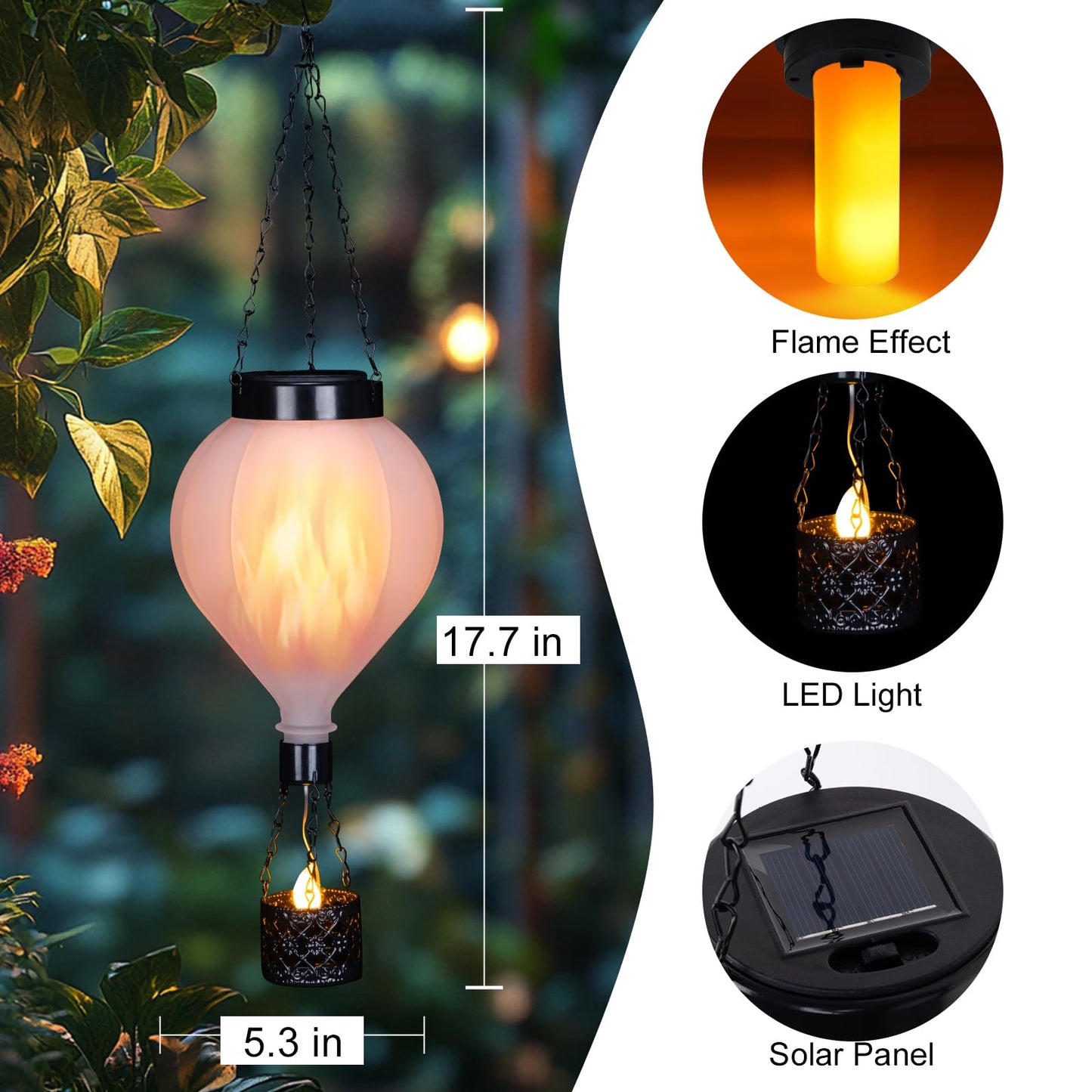 Hanging Solar Lantern Outdoor Garden Decor Hot Air Balloon Lantern With Flickering Flame Gifts For Women Grandma Mom Outdoor Hanging Light Solar Decorative Lamp For Garden Patio Yard And Home