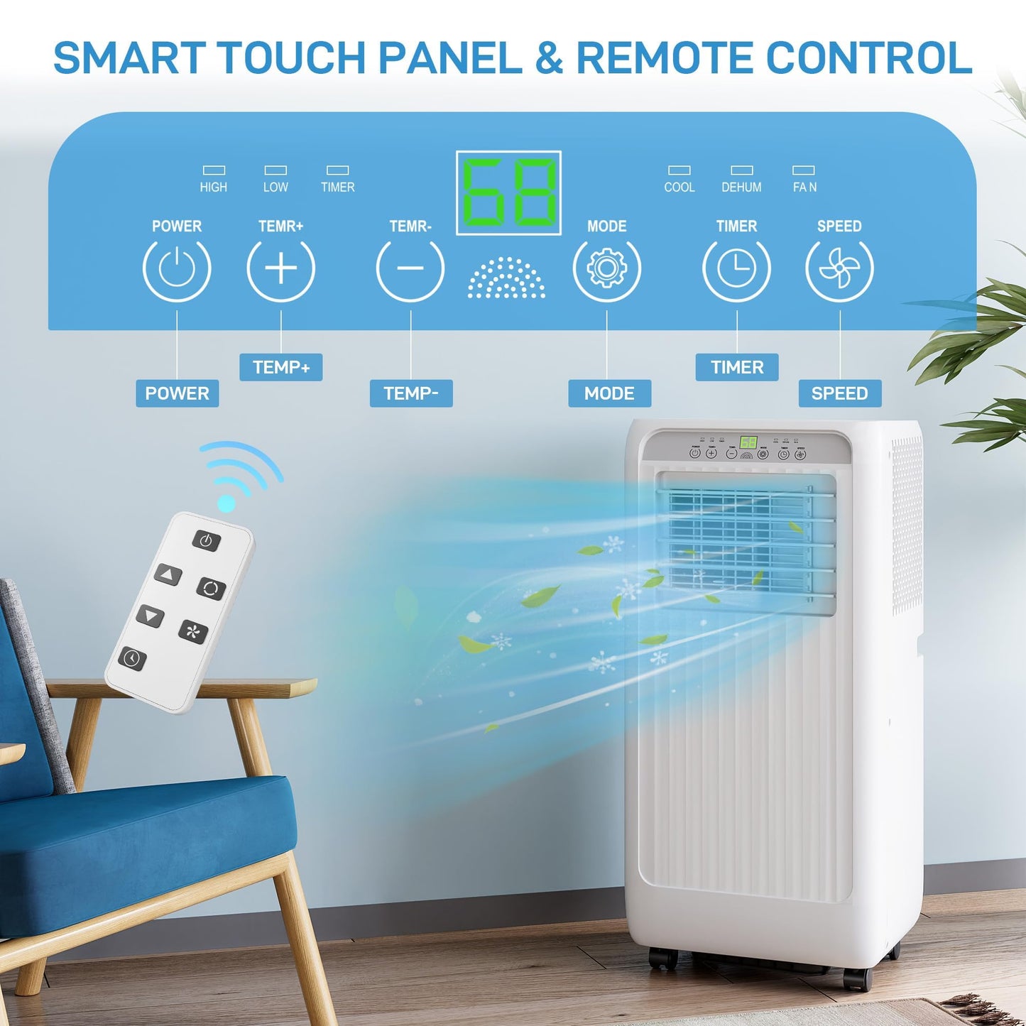 Garveetech Portable Air Conditioners 10000 Btu For Rooms Up To 450 Sq,Ft, Portable Ac With Cooling, Dehumidifier, Fan & Sleep Mo