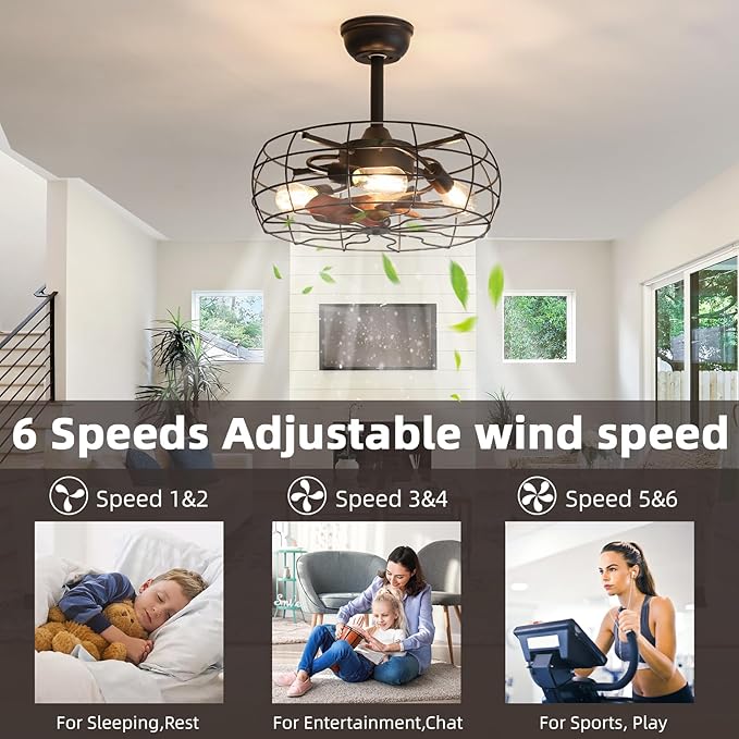 NicBex Ceiling Fan 20 Inch Ceiling Fans with Lights Caged Ceiling Fan with Blades and Remote Control Down Rod Mount Ceiling Fans for Bedroom, Living Room, Black
