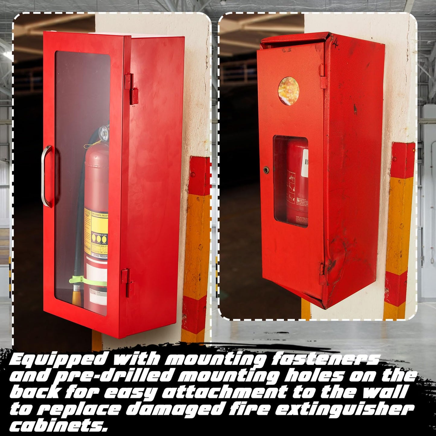 Zonon 1 Pcs 10lb Fire Extinguisher Cabinet Wall & Surface Mount 24-3/4 H x 10-1/4 W x 6-3/4 D 22 Gauge Steel Fire Extinguisher Box Case Extinguishers Holder with Handle for Indoor Outdoor (Red)