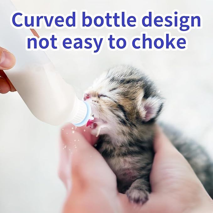 5Pack Kitten Bottle for Nursing Puppy Milk Kitten Bottles Feeding Kit Silicone Nipple for Newborn Pets Kittens, Puppy,Squirrel (Blue)