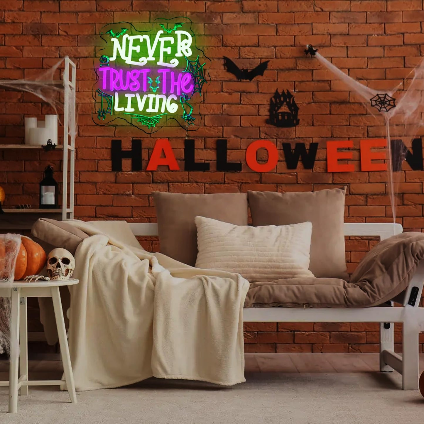 KODGGHK Neon Wall Sign, LED Halloween Decor, Dimmable Switch, 11.8in x 11.8in, Green & Purple, Silicone